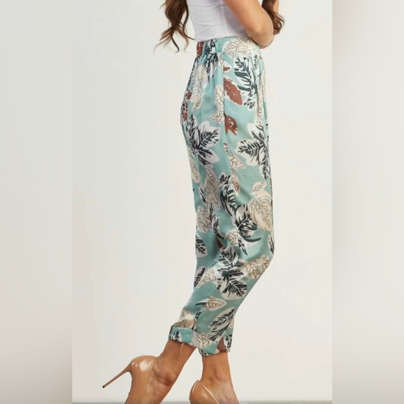 Eloise Pants Women 1 Mustard Yellow Grey Floral Print Smocked Elastic Cotton - Picture 14 of 16